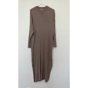 H&M Women's Tan Brown Ribbed Knit Sweater Maxi Dress Cozy Fall Size Medium